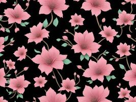 Seamless pattern with pink flowers on a black background photo