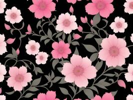 Seamless pattern with pink flowers on a black background photo