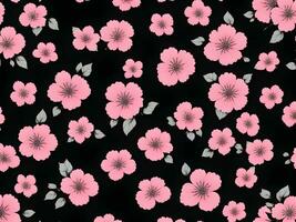 Seamless pattern with pink flowers on a black background photo