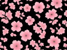 Seamless pattern with pink flowers on a black background photo