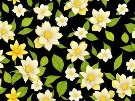 Seamless pattern with yellow color flowers on a black background photo