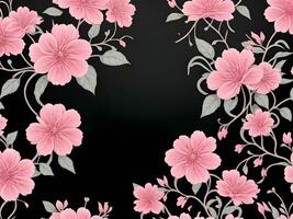 Seamless pattern with pink flowers on a black background photo