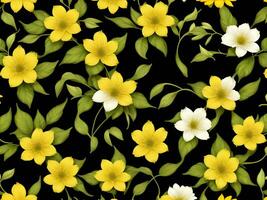 Seamless pattern with yellow color flowers on a black background photo