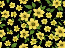 Seamless pattern with yellow color flowers on a black background photo