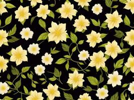 Seamless pattern with yellow color flowers on a black background photo