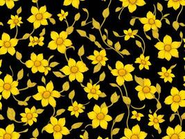 Seamless pattern with yellow color flowers on a black background photo