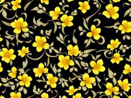 Seamless pattern with yellow color flowers on a black background photo