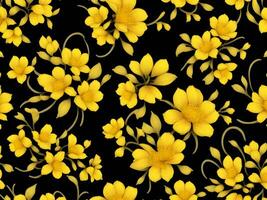 Seamless pattern with yellow color flowers on a black background photo