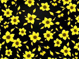 Seamless pattern with yellow color flowers on a black background photo