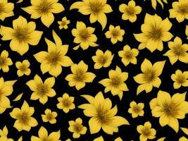 Seamless pattern with yellow color flowers on a black background photo