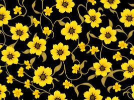 Seamless pattern with yellow color flowers on a black background photo