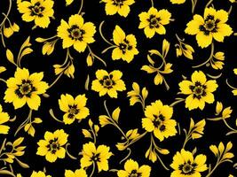 Seamless pattern with yellow color flowers on a black background photo