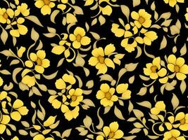 Seamless pattern with yellow color flowers on a black background photo