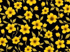 Seamless pattern with yellow color flowers on a black background photo