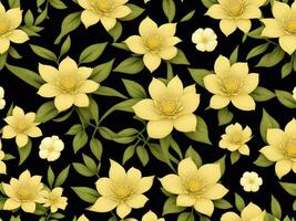 Seamless pattern with yellow color flowers on a black background photo