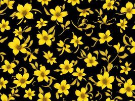 Seamless pattern with yellow color flowers on a black background photo