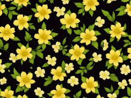 Seamless pattern with yellow color flowers on a black background photo