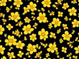 Seamless pattern with yellow color flowers on a black background photo