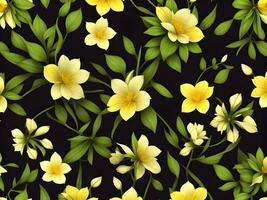 Seamless pattern with yellow color flowers on a black background photo