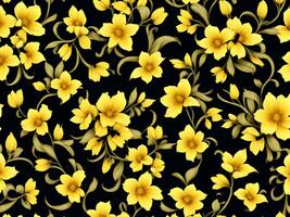 Seamless pattern with yellow color flowers on a black background photo