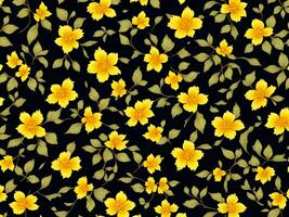 Seamless pattern with yellow color flowers on a black background photo