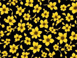 Seamless pattern with yellow color flowers on a black background photo