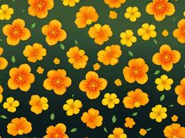 Seamless pattern with yellow and orange gradient color flowers on a black background photo