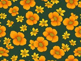 Seamless pattern with yellow and orange gradient color flowers on a black background photo