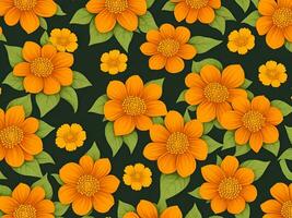 Seamless pattern with yellow and orange gradient color flowers on a black background photo