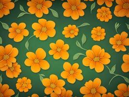 Seamless pattern with yellow and orange gradient color flowers on a black background photo