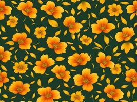 Seamless pattern with yellow and orange gradient color flowers on a black background photo
