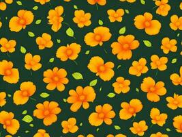 Seamless pattern with yellow and orange gradient color flowers on a black background photo