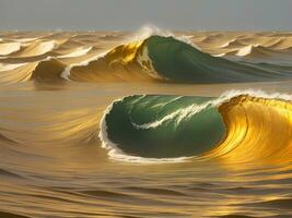 agua olas en el mar con dorado color foto