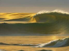 Water waves in the sea with golden color photo