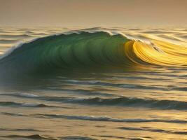 agua olas en el mar con dorado color foto