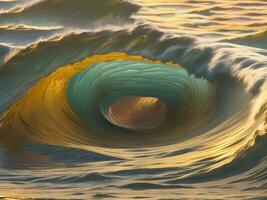 Water waves in the sea with golden color photo