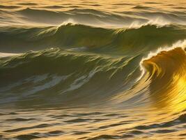 Water waves in the sea with golden color photo