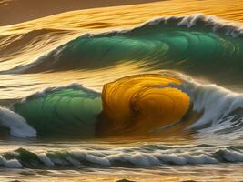 agua olas en el mar con dorado color foto