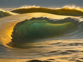 Water waves in the sea with golden color photo