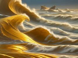 Water waves in the sea with golden color photo