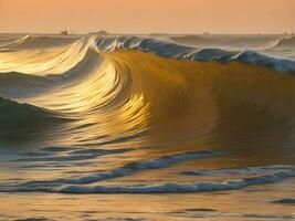 Water waves in the sea with golden color photo