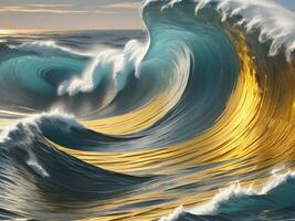 agua olas en el mar con dorado color foto