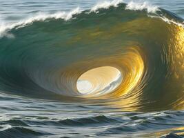 agua olas en el mar con dorado color foto