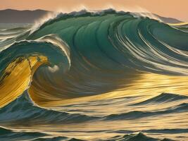 Water waves in the sea with golden color photo