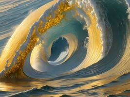 Water waves in the sea with golden color photo