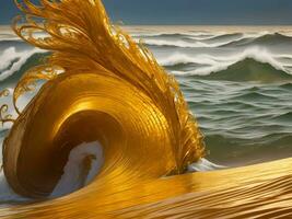 Water waves in the sea with golden color photo