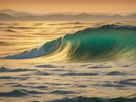 agua olas en el mar con dorado color foto