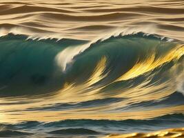 Water waves in the sea with golden color photo