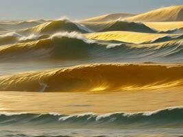 Water waves in the sea with golden color photo