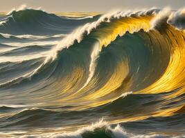 Water waves in the sea with golden color photo